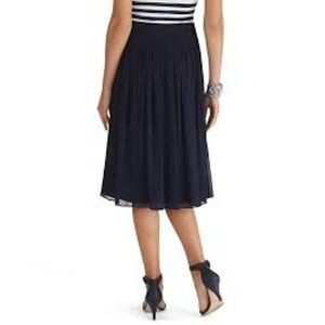 White House Black Market Soft Pleated Navy Blue Chiffon Business Skirt Size 8